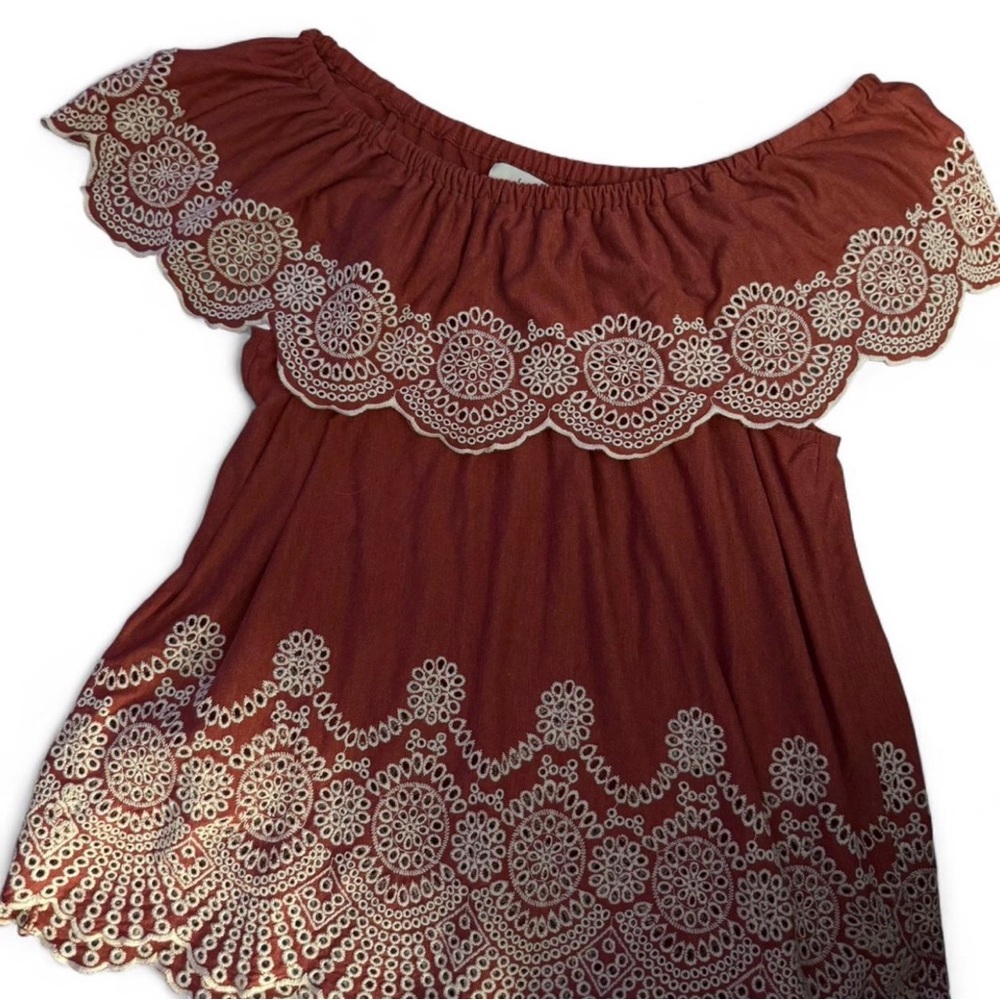 Fever Terracotta Lace Trim Blouse